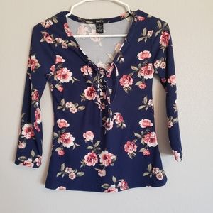 Navy Floral Tie-Up Shirt (Donated)